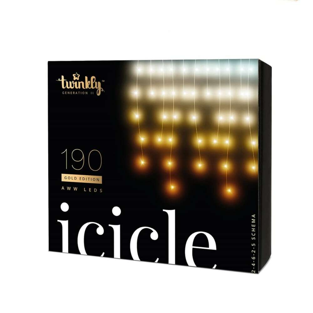 190 LED Twinkly App Controlled Smart Icicle Lights Warm White - Clear Wire