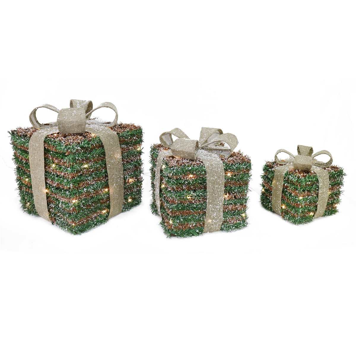 LED Snowy Forest Tinsel Presents (Set of 3) - 30cm