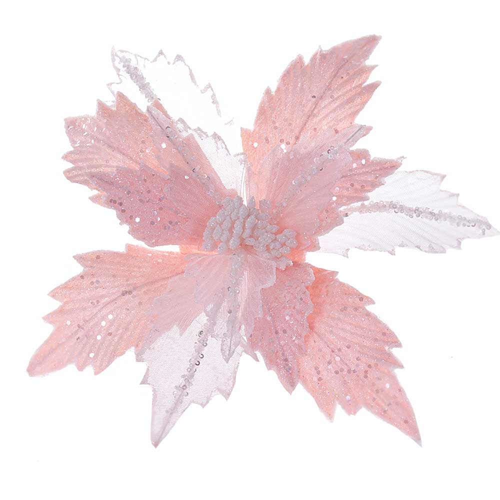 Pink Poinsettia with White Glitter - 36cm