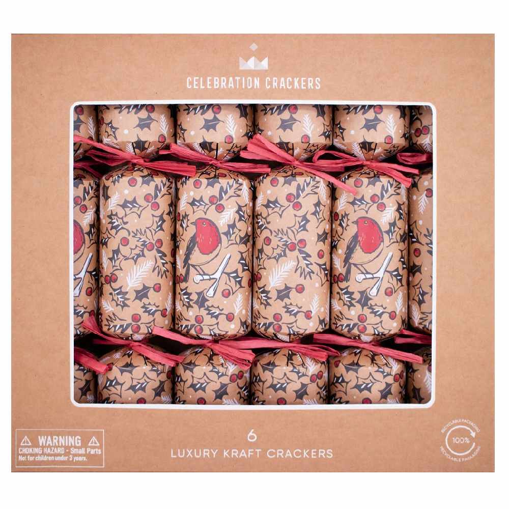 Red Robin Christmas Crackers (Pack of 6) - 33cm