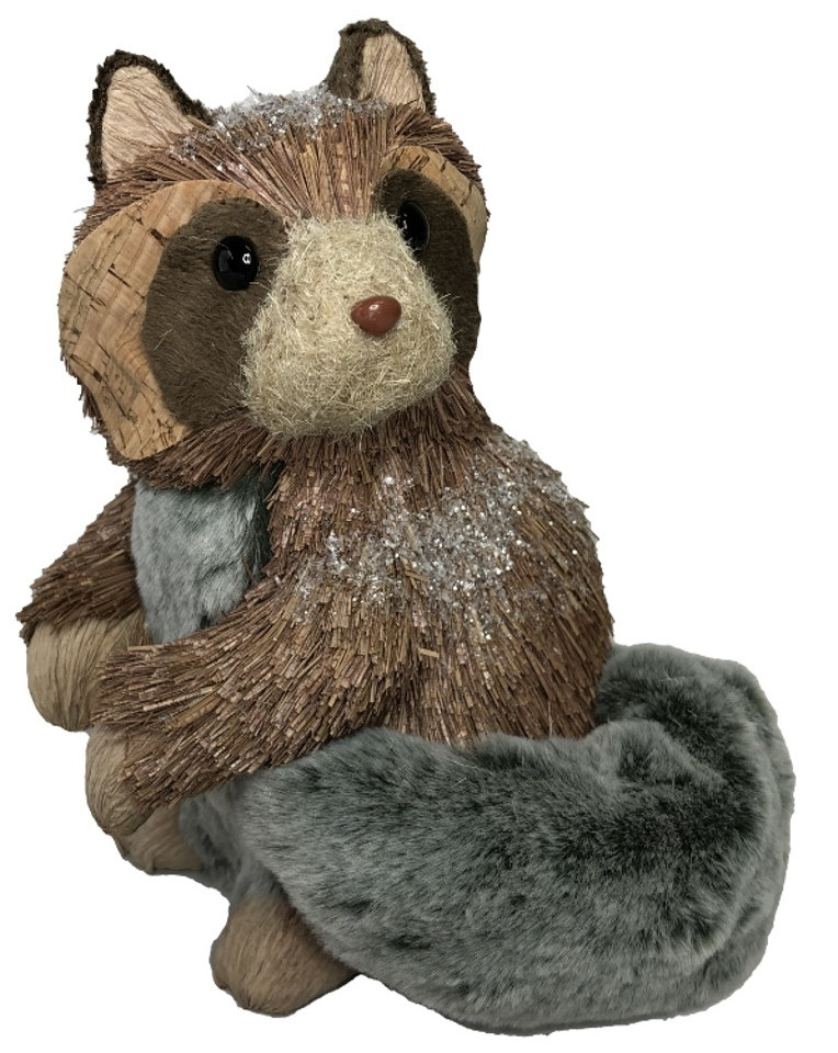 Brown Wooden Bristle Racoon with Fur Tail 21cm