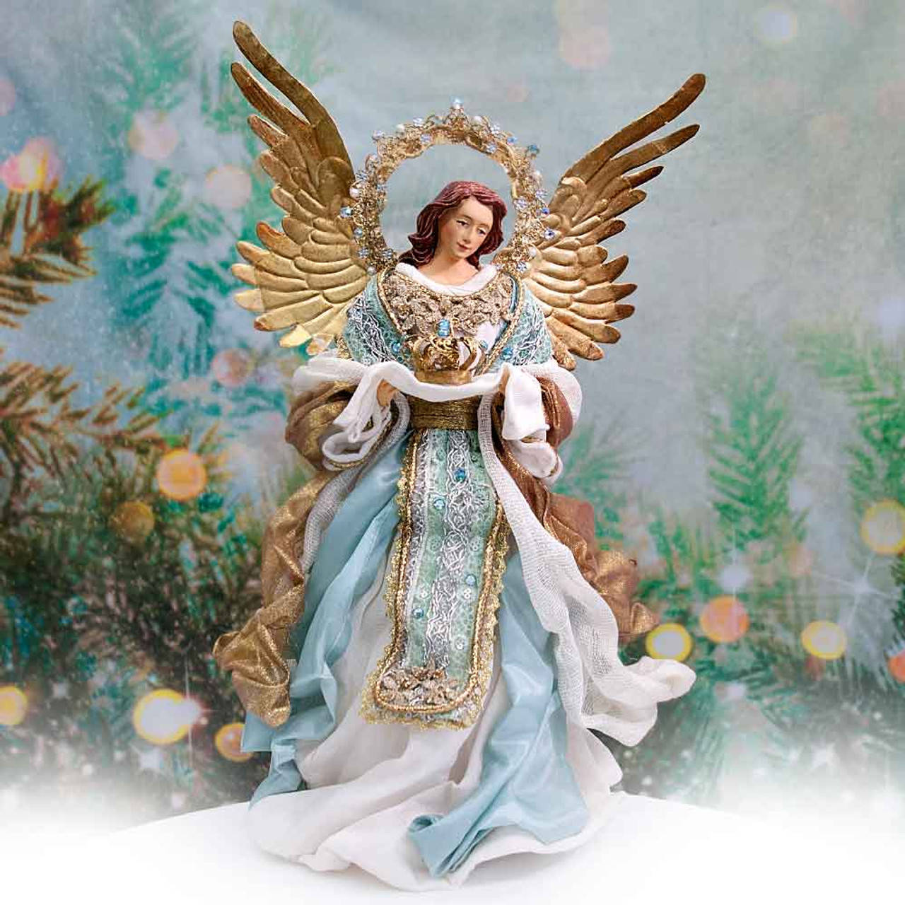 Blue Gold Angel with Crown 35cm