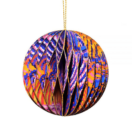 Christmas Bauble with Indigenous Purple/Yellow Pattern 7.6cm