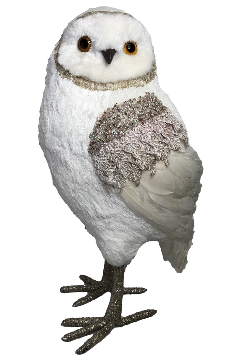 White Sequin Wing Owl 53cm