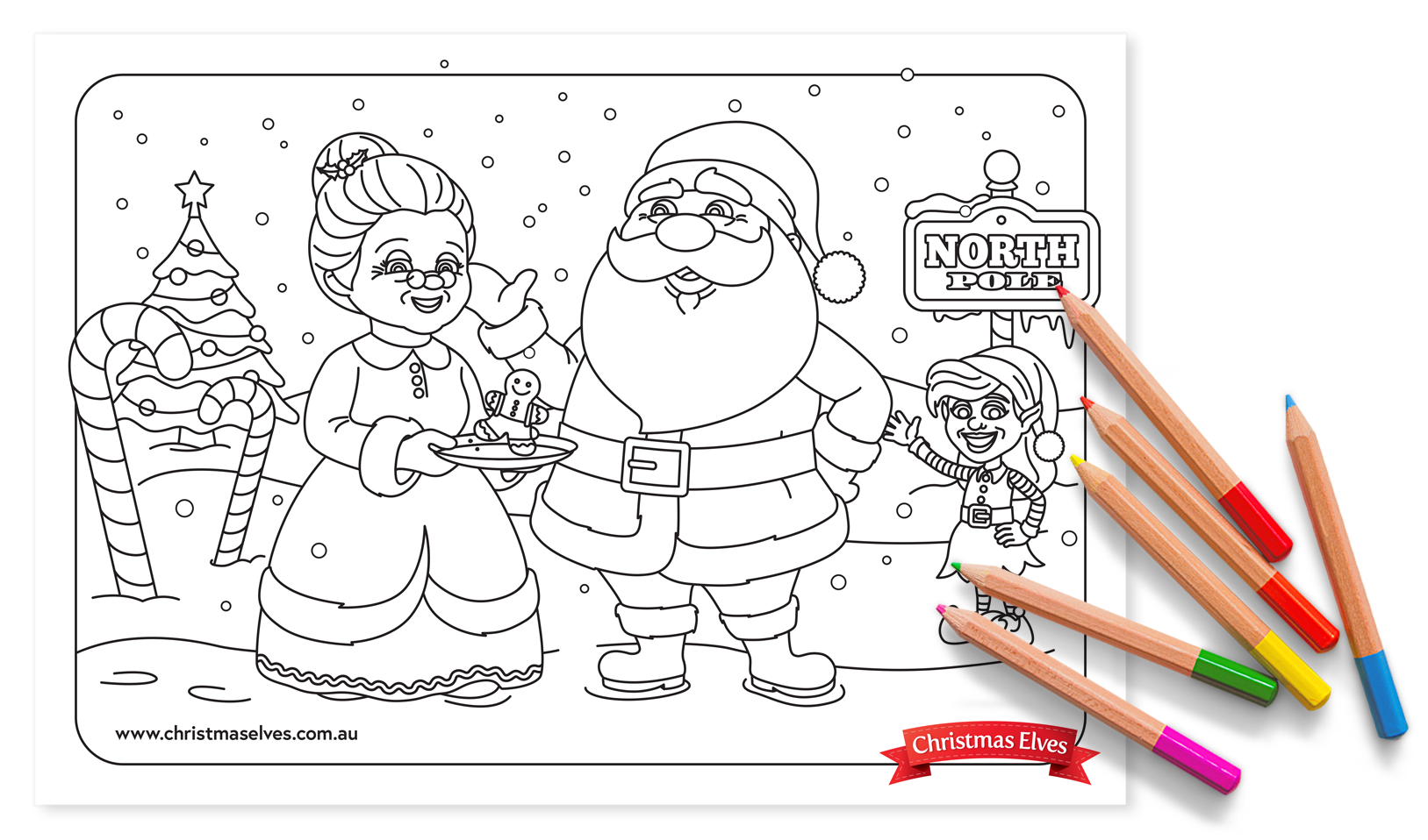 Elf Printables North Pole Colouring-In Page
