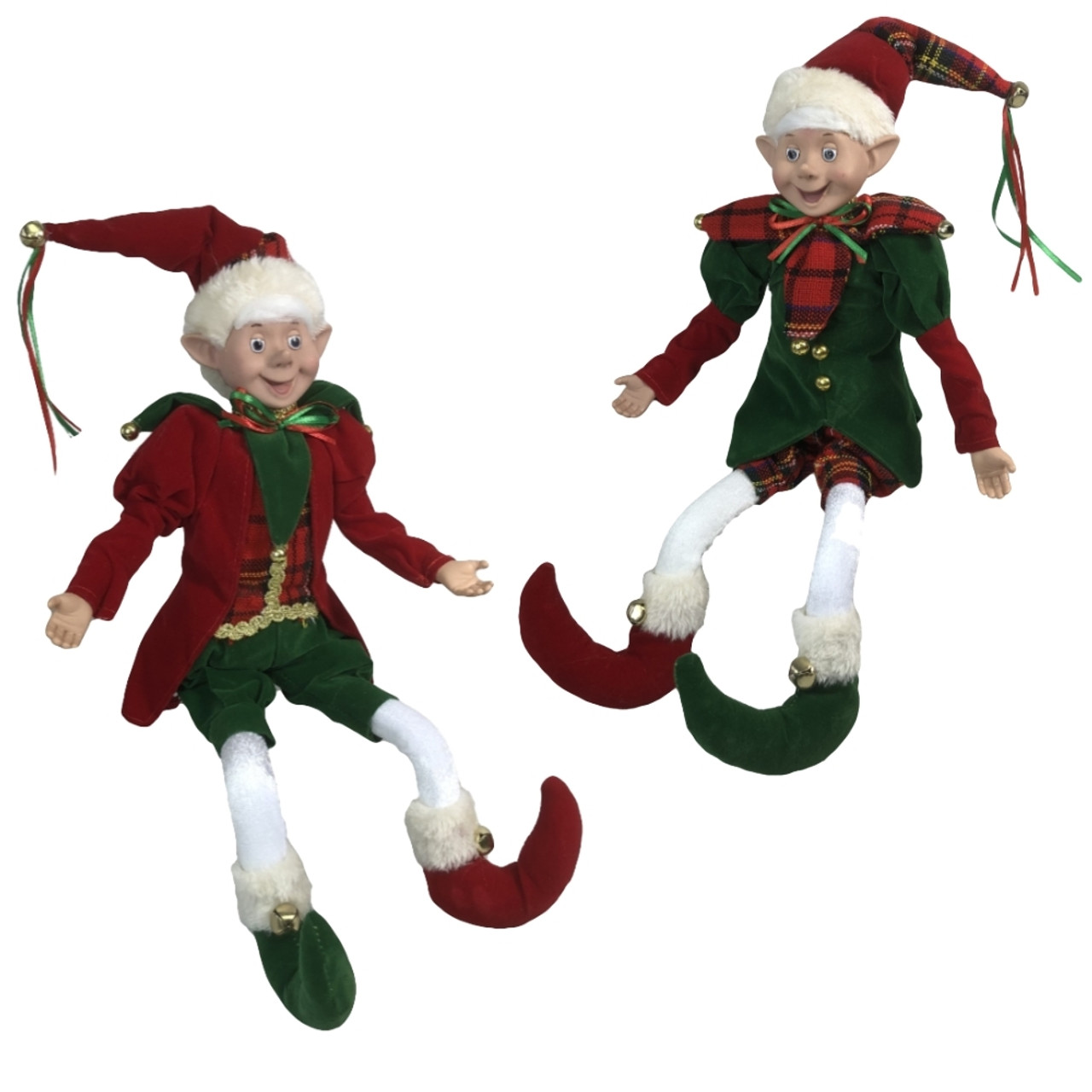 Red & Green Tartan Elves (Two Styles) 45cm