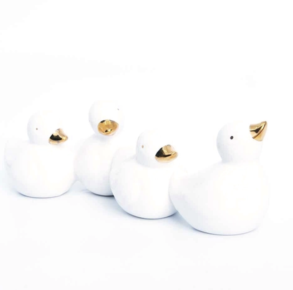 Ceramic Cream Gold Ducks 7cm