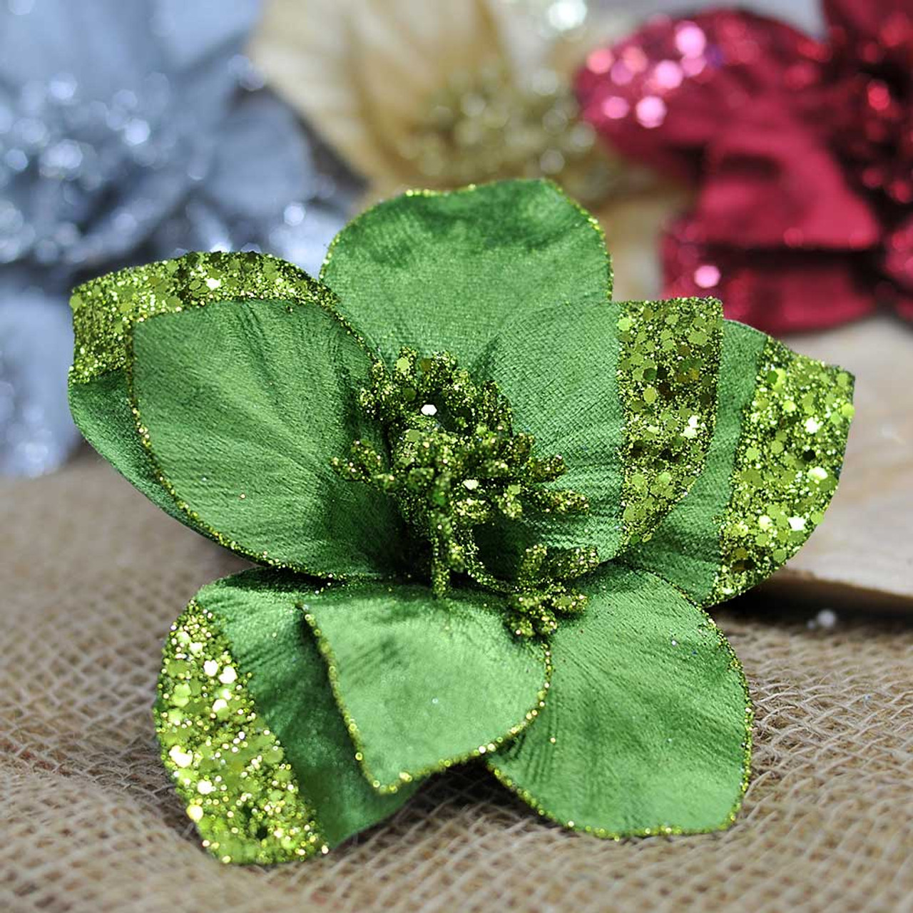 Lime Green Poinsettia on Clip 18cm