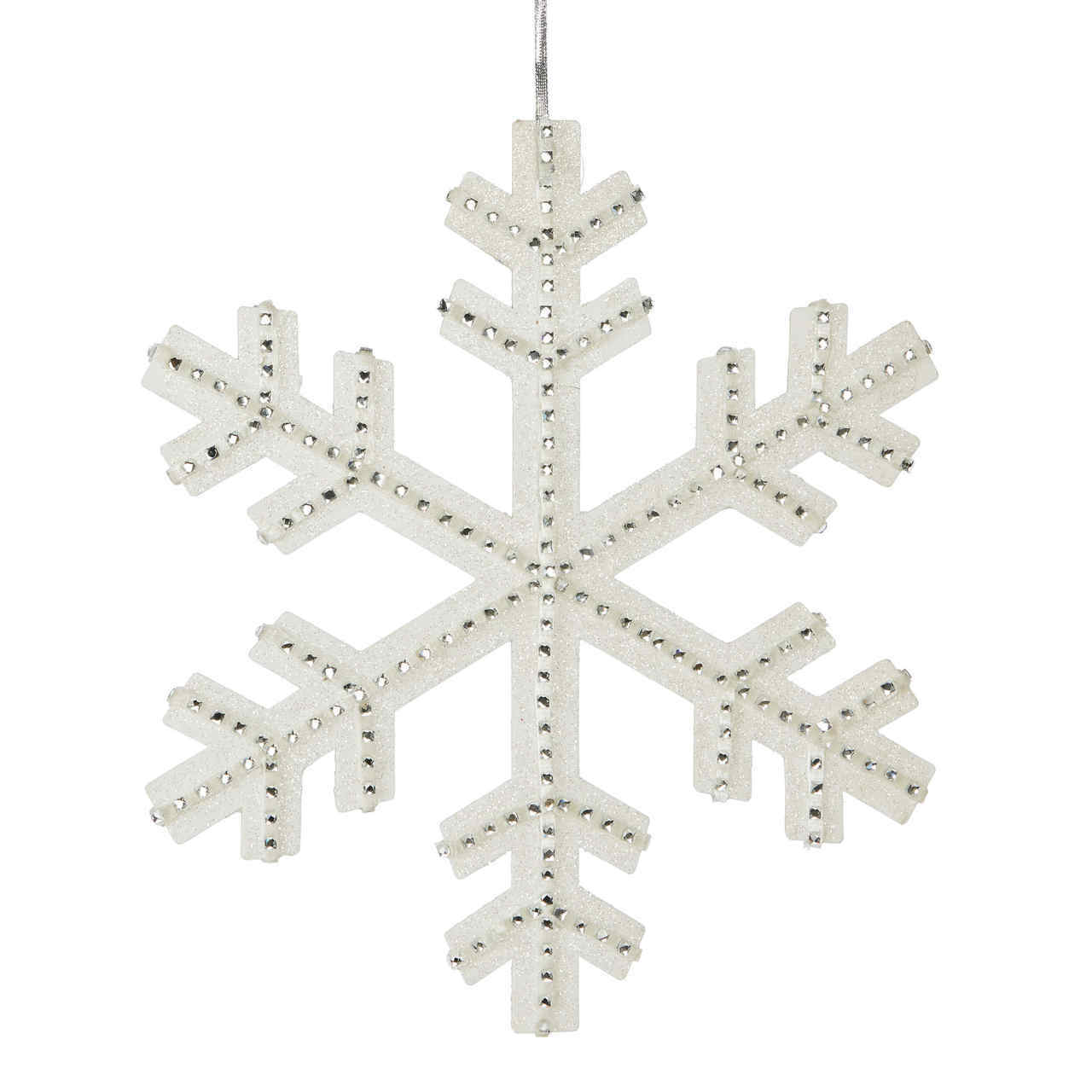 White & Silver Jewelled Hanging Snowflake 40cm