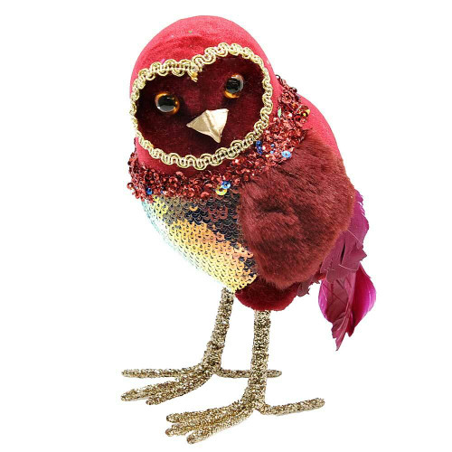 Red Sequin Velvet Owl 16cm
