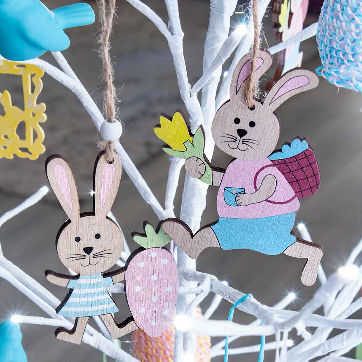 Wooden Hanging Bunny Decorations 4 Designs