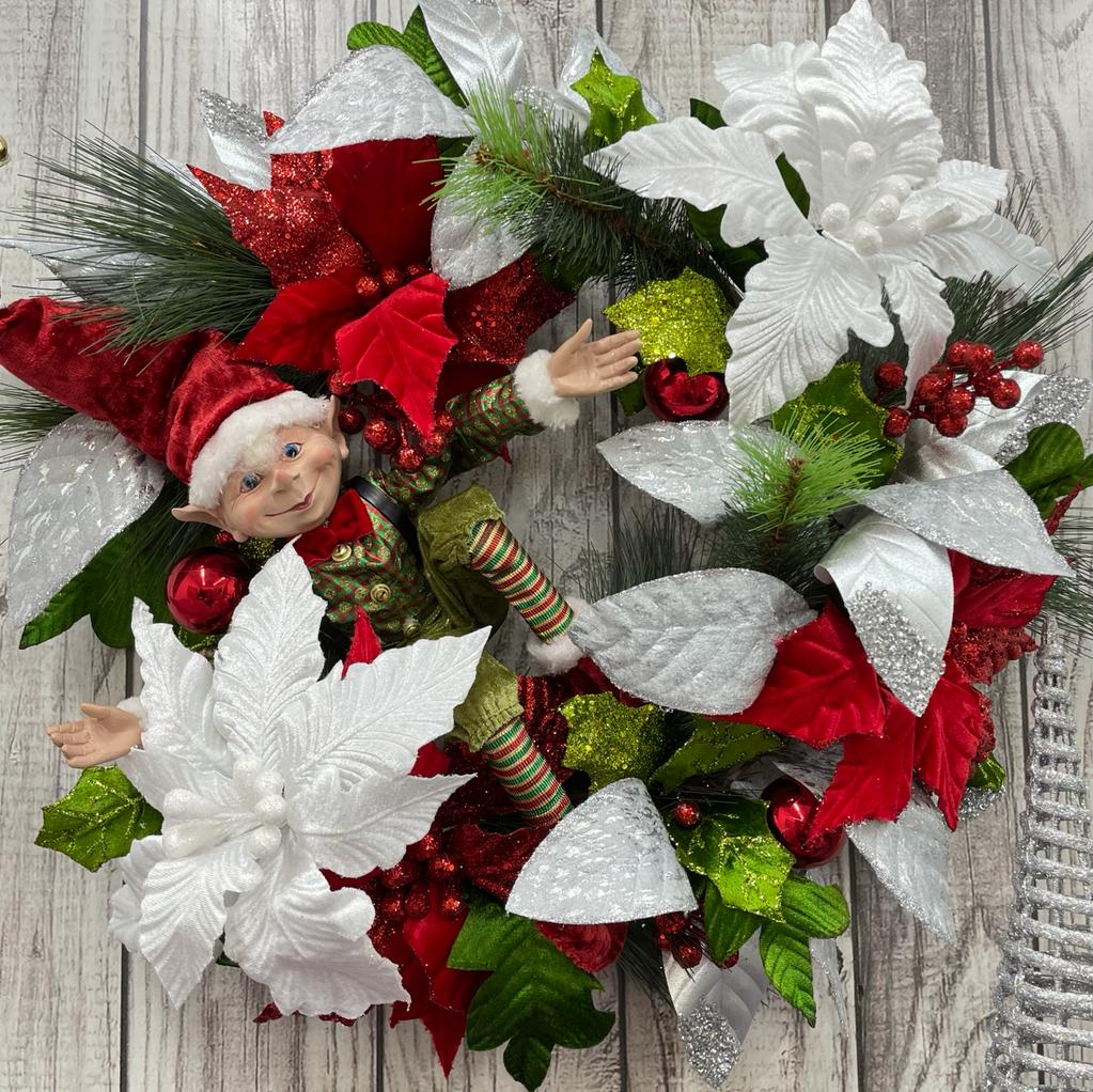 Decorating with red poinsettia and white poinsettia