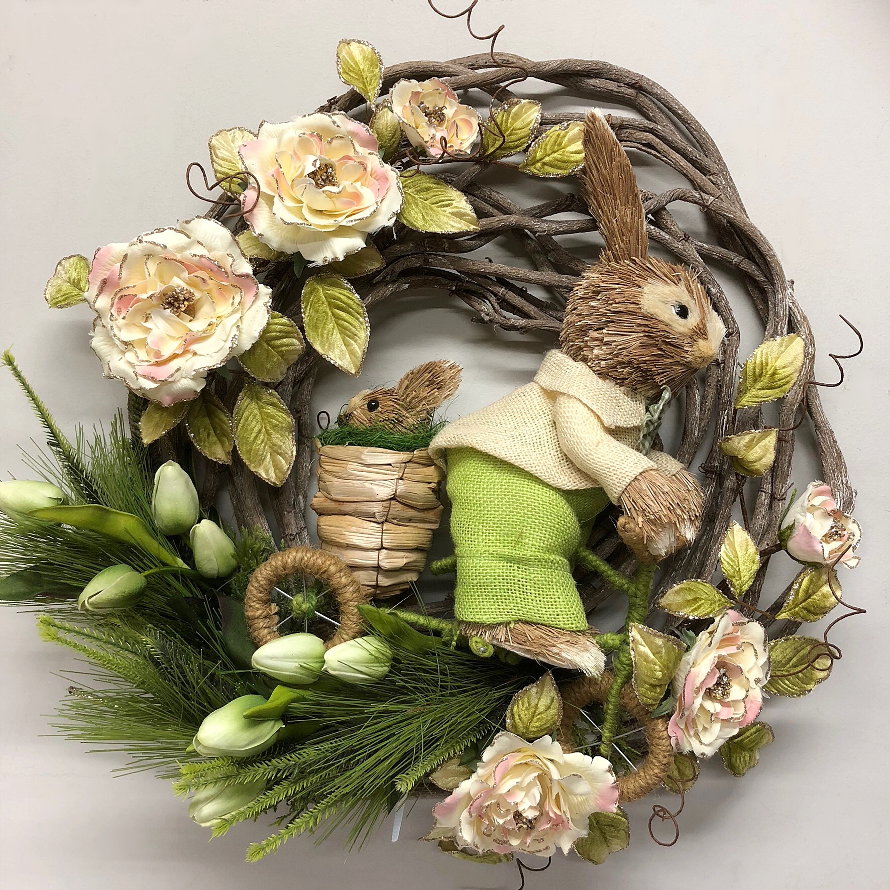 Easter Wreath Bunny on Bicycle