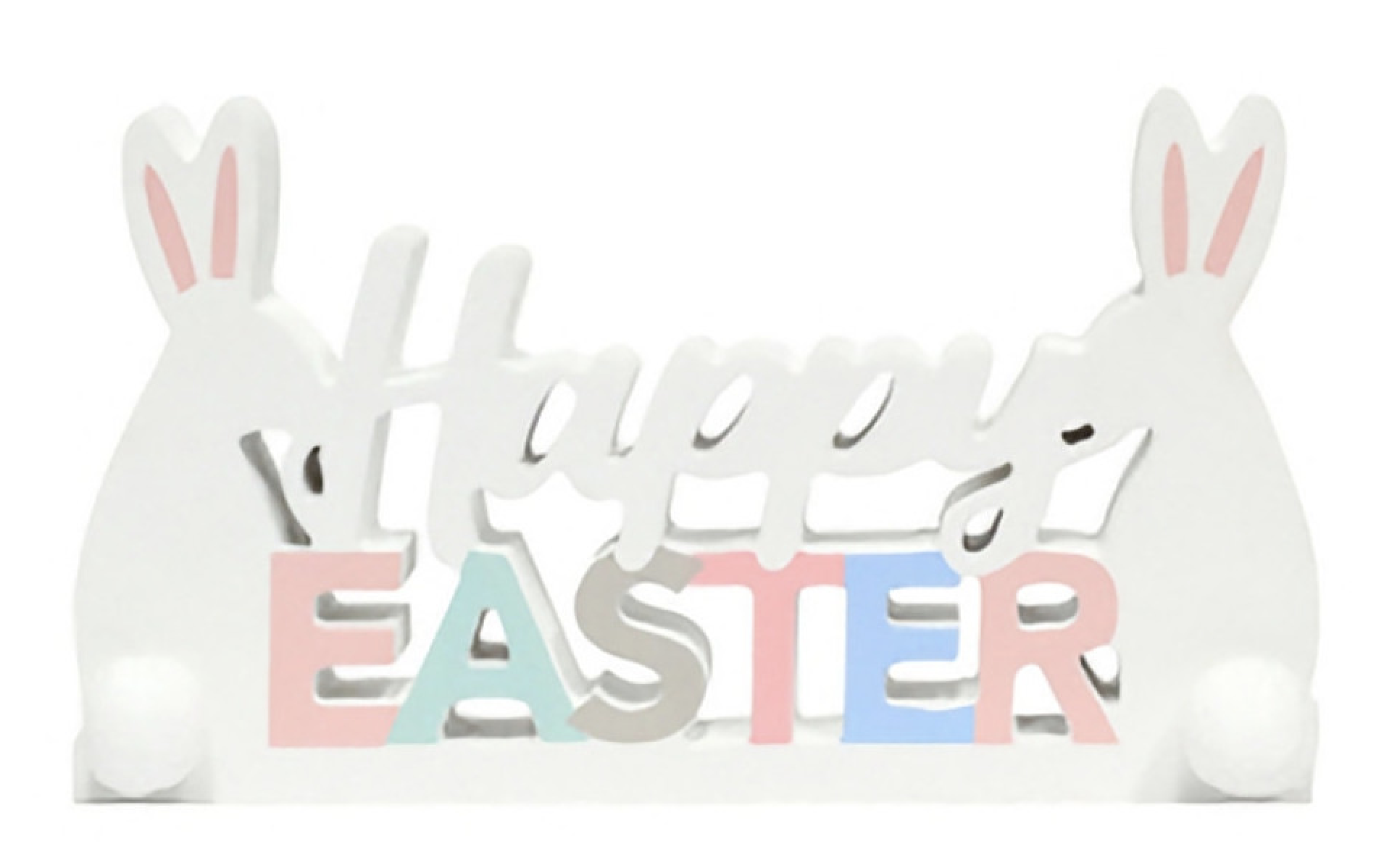 White Rabbits Happy Easter Sign 25cm