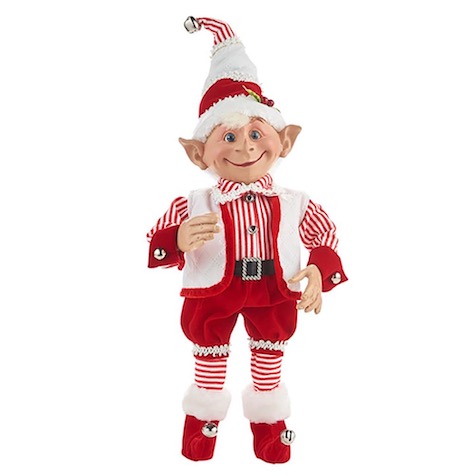 Red and White Peppermint Striped Posable Elf