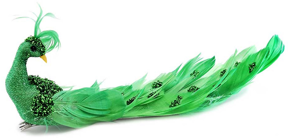 Green Bead Feather Peacock 30cm