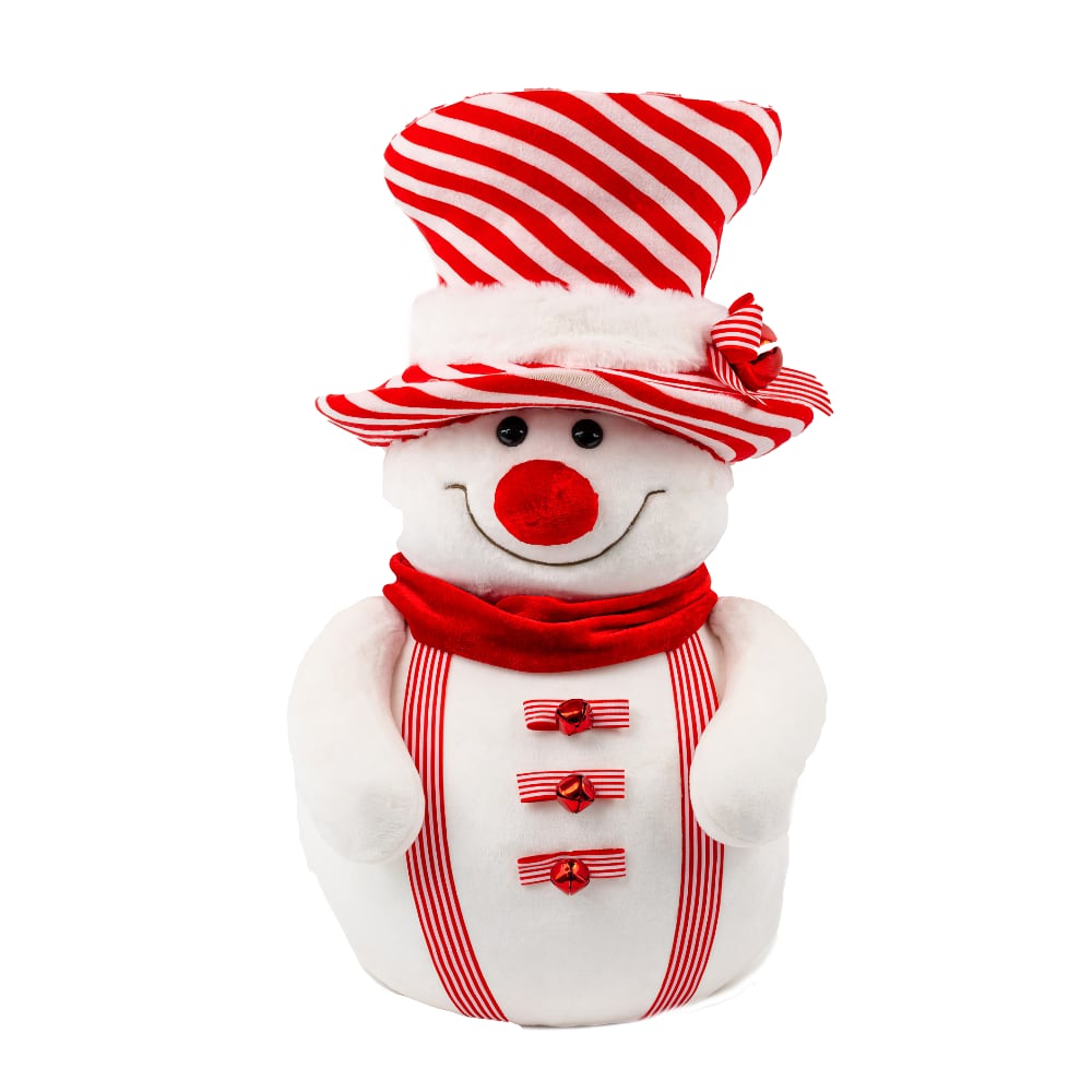 Snowman with Red White Striped Top Hat - 48cm