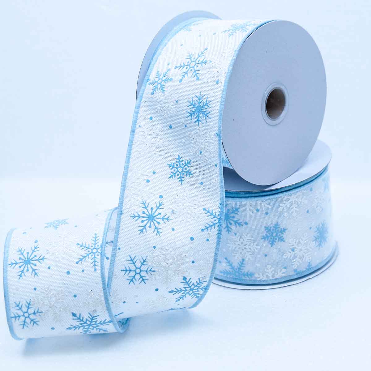 White Pale Blue Snowflakes Ribbon - 10m